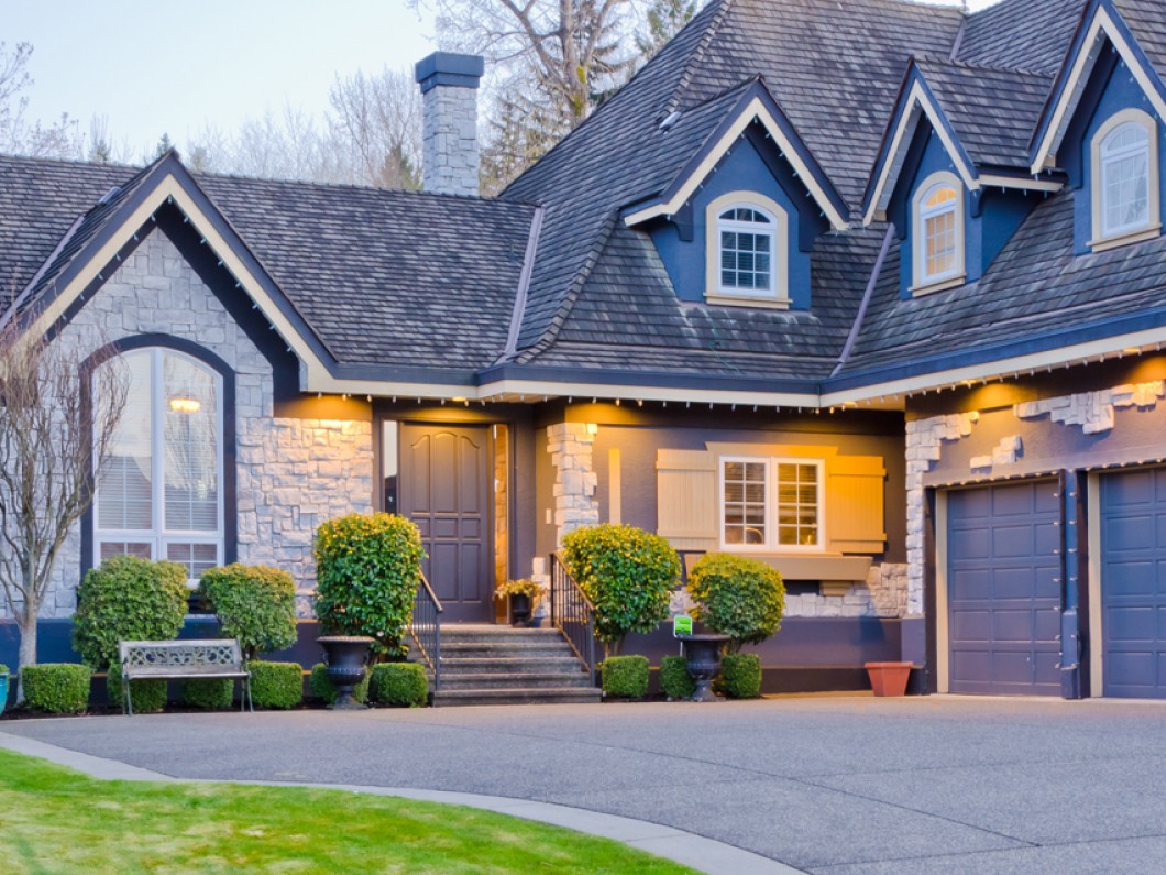 blue single-family home